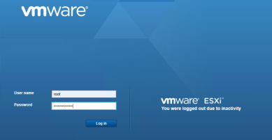 ESXI web management interface login screen. 